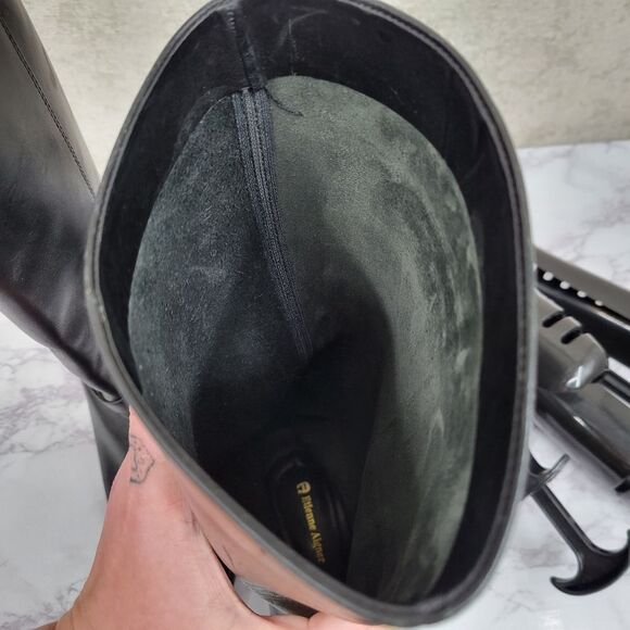 Etienne Aigner Shelby Black Leather Riding Boots Knee-High - Picture 7 of 12